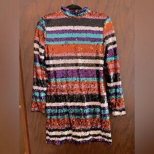 Club London Sequin Striped Mini Dress NWT